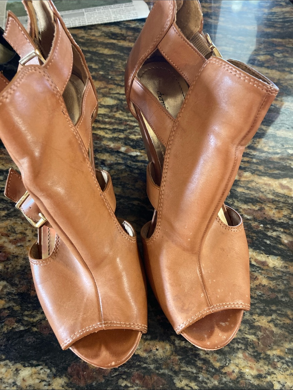 Charming Charlie Brown Leather Wedges 8